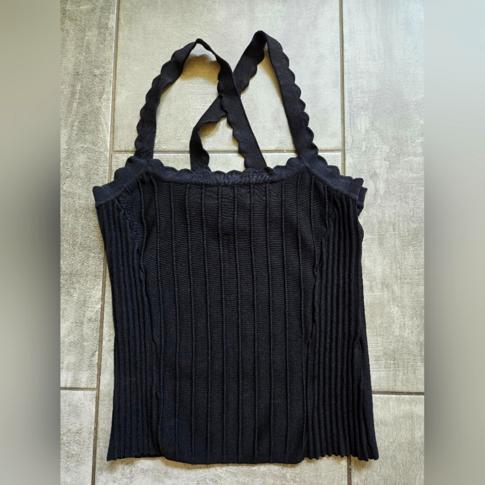 Nanette Lepore Women's Scalloped Black Tank Small